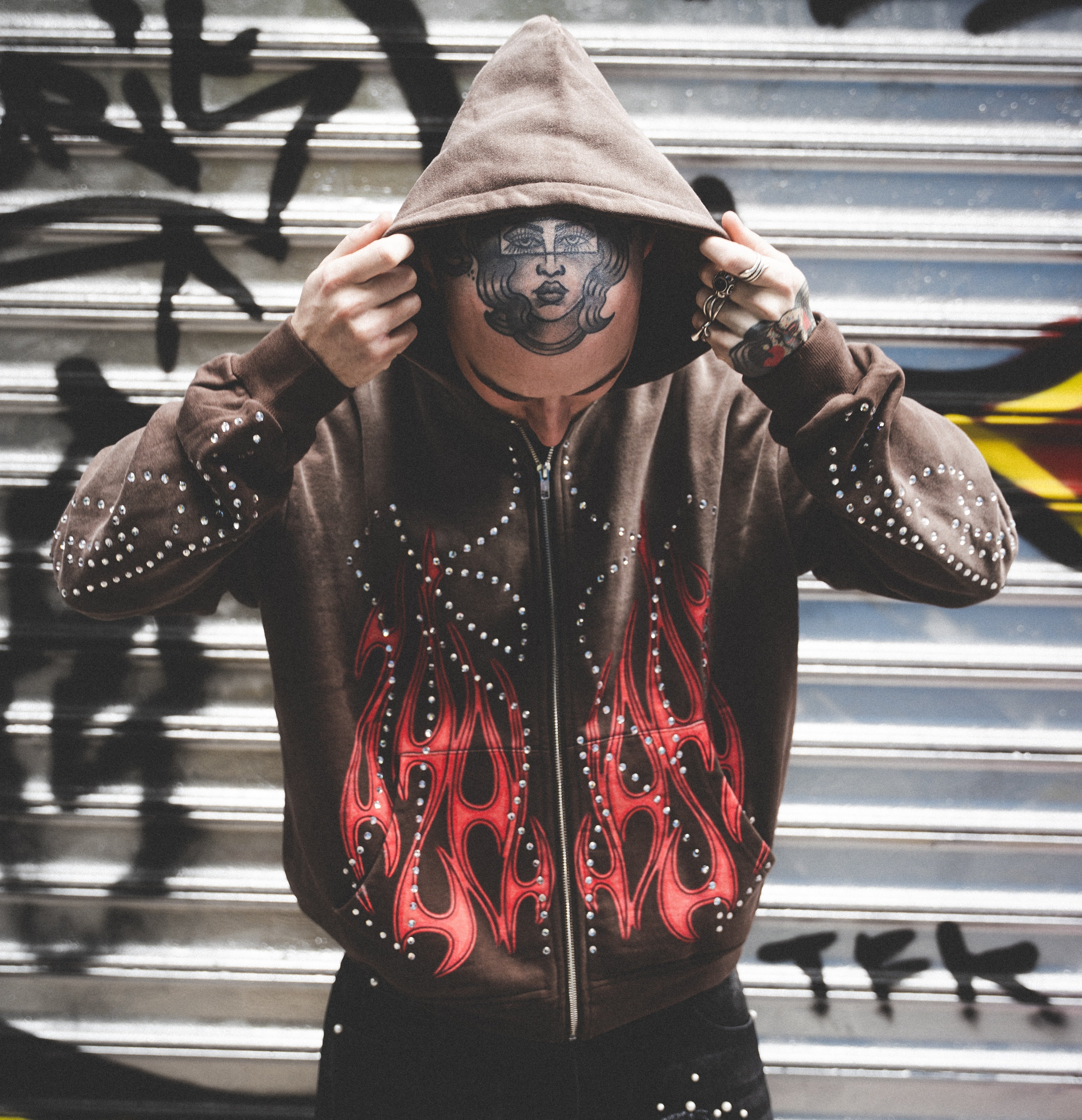 NY-Saintless Rhinestone Hoodie