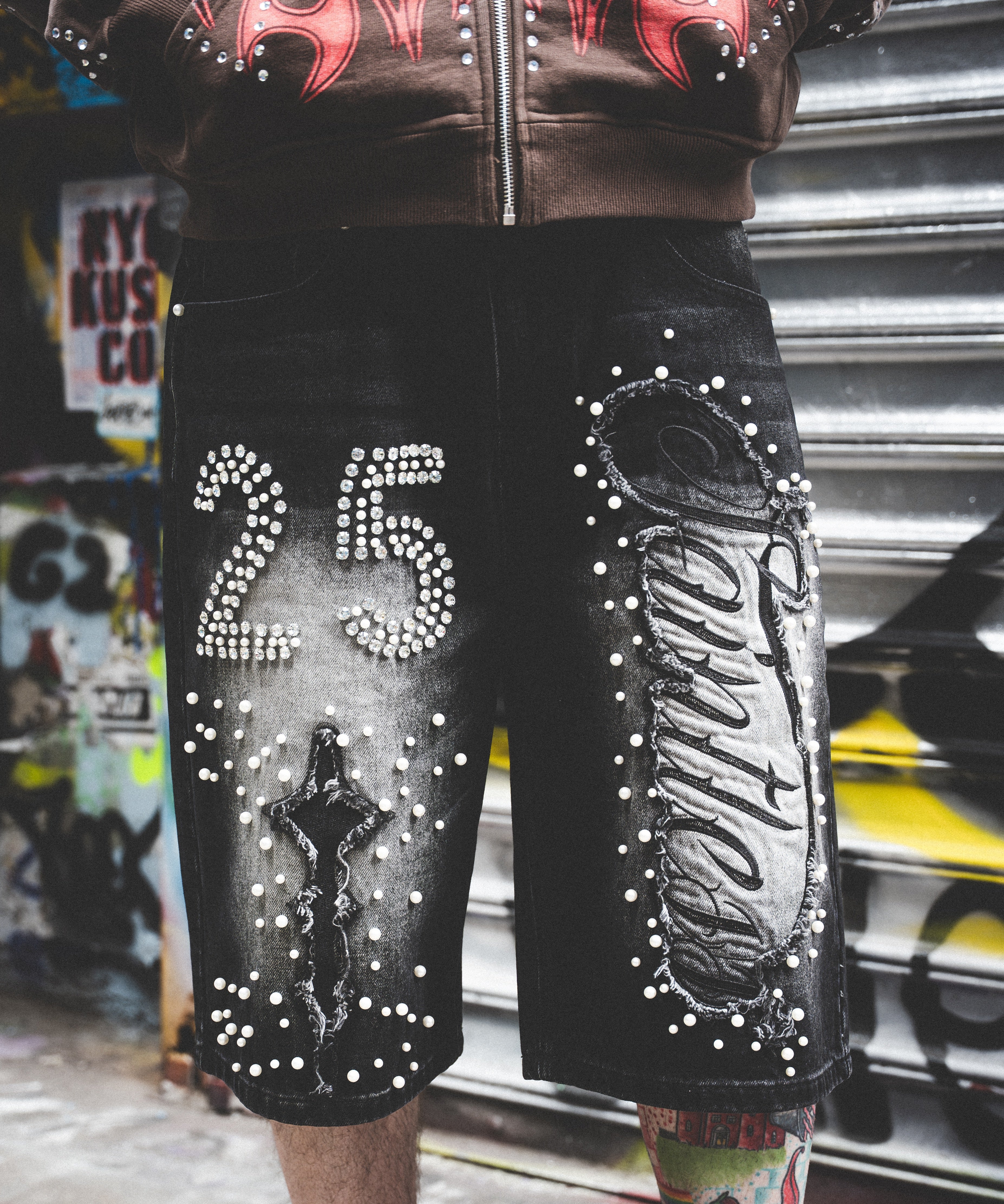 Black Saintless Rhinestone Jorts