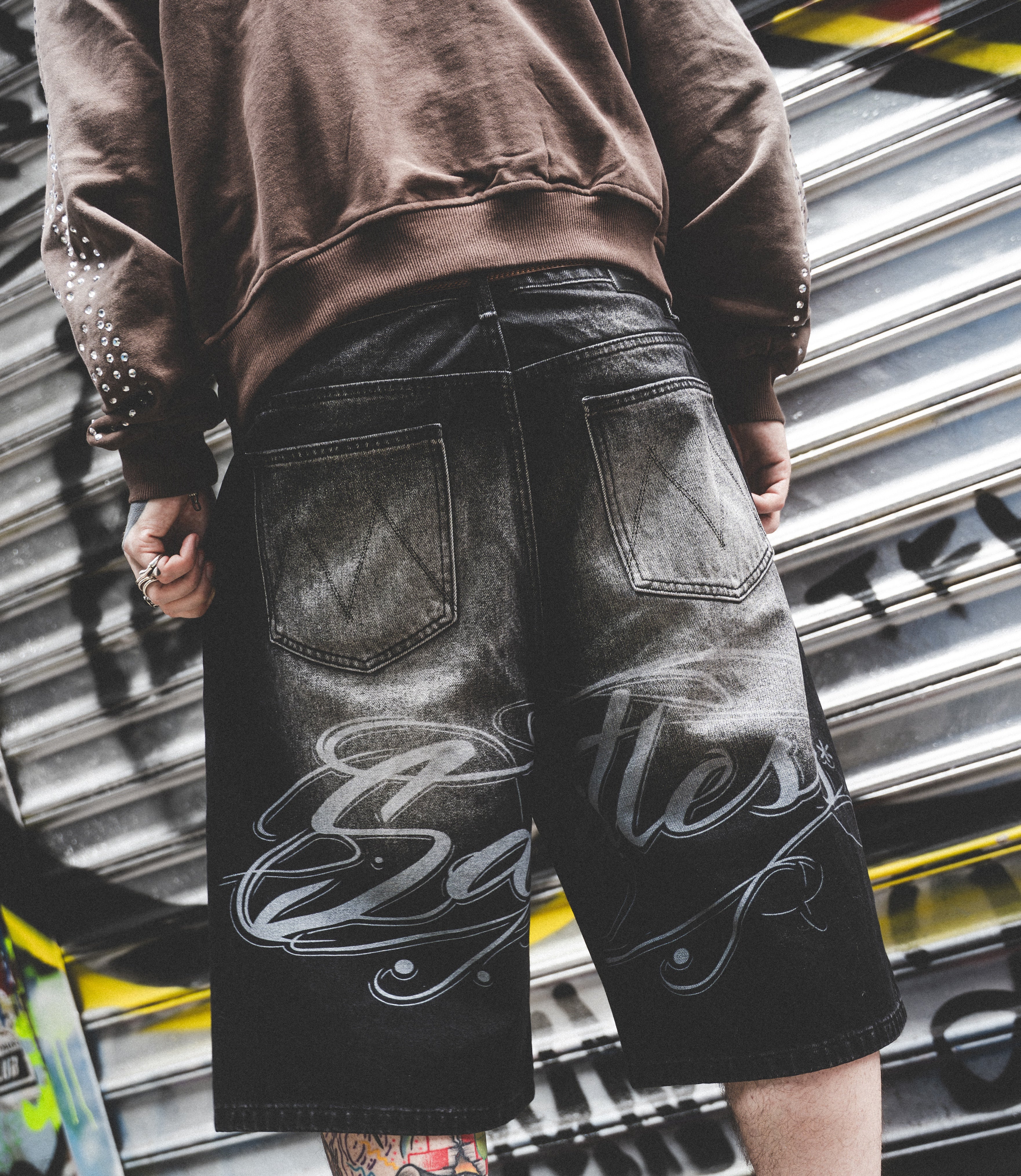 Black Saintless Rhinestone Jorts