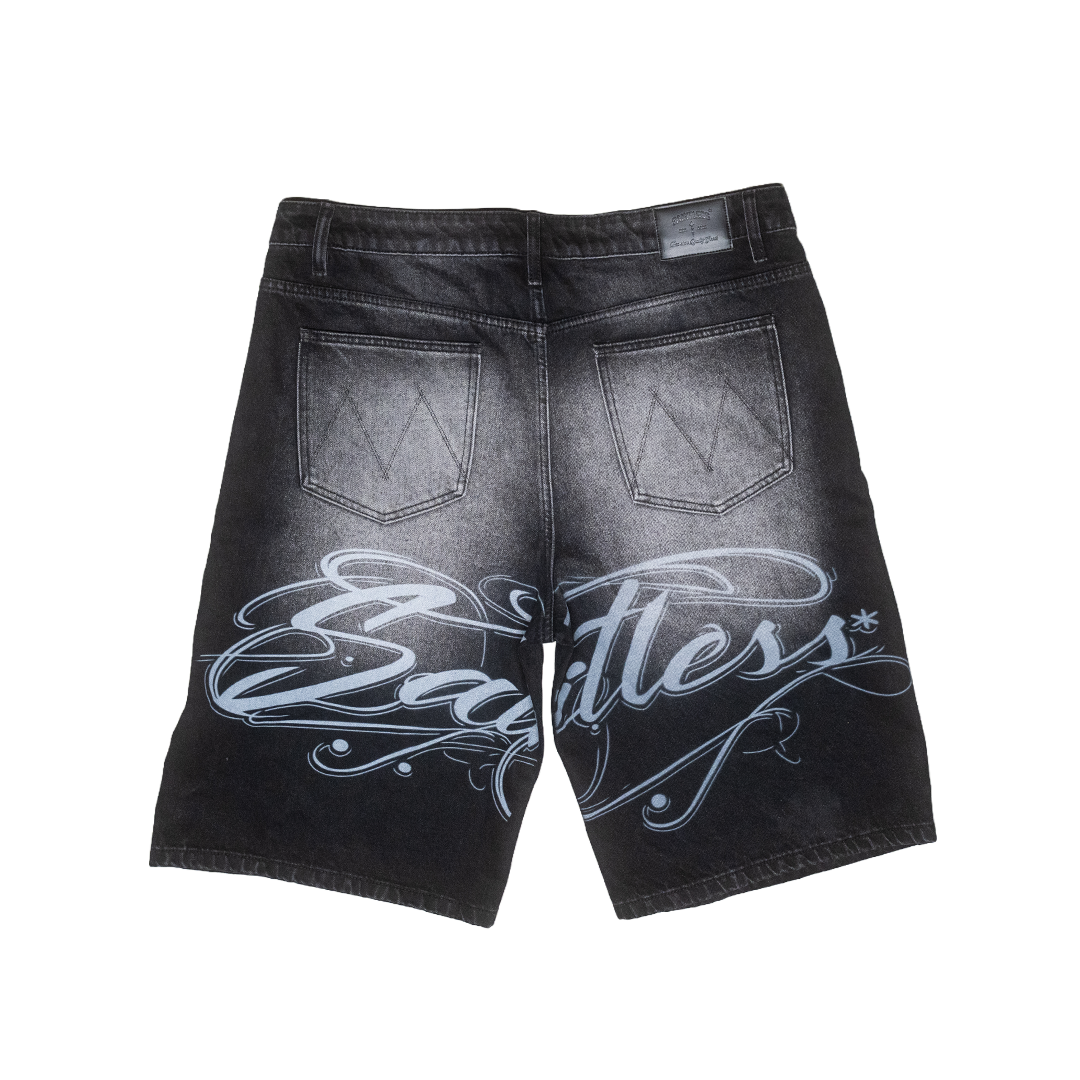 Black Saintless Rhinestone Jorts